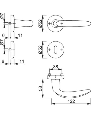 Bild HOPPE Drückergarnitur Atlanta M1530/23KV/23KVS, Rosette, Buntbart gelocht, Vierkant 8mm, DIN Links-Rechts, TS 37 - 42mm, Befestigungstechnik mit Stütznocken, gelb, messing poliert-1