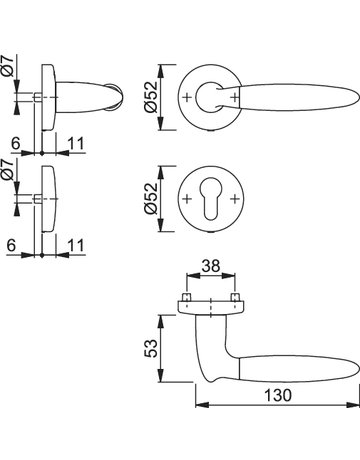 Bild HOPPE Drückergarnitur Athinai M156/19KV/19KVS, Rosette, Profilzylinder gelocht, Vierkant 8mm, DIN Links-Rechts, TS 37 - 42mm, Befestigungstechnik mit Stütznocken, silber, verchromt/matt verchromt-Resista-1