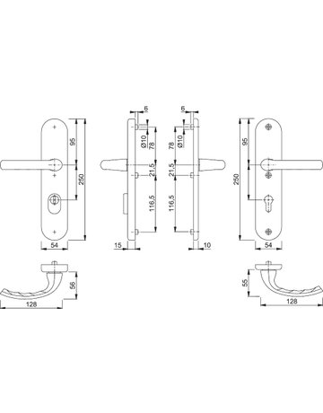 Bild HOPPE Sicherheits-Drückergarnitur Tôkyô 1710/3332ZA/3410, Langschild oval, 15mm, ES 1, mit Zylinderabdeckung, Profilzylinder gelocht, Entfernung 92mm, Vierkant 10mm, Türstärke 66-71mm, naturfarben eloxiert-1