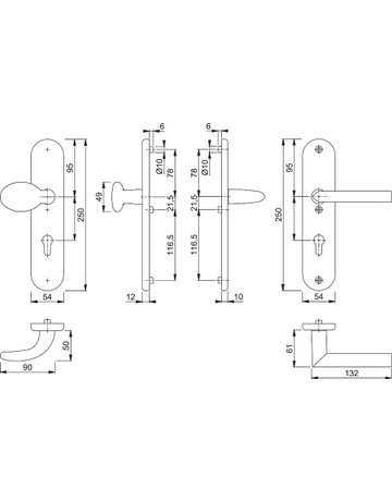 Bild HOPPE Sicherheits-Wechselgarnitur Stockholm 76G/3331/3410/1140, Langschild oval, 12mm, ES 1, ohne Zylinderabdeckung, Profilzylinder gelocht, Entfernung 92mm, Vierkant 10mm, Türstärke 66-71mm, stahlfarbig eloxiert-1