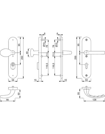Bild HOPPE Sicherheits-Wechselgarnitur Tôkyô 76G/3332ZA/3410/1710, Langschild oval, 15mm, ES 1, mit Zylinderabdeckung, Profilzylinder gelocht, Entfernung 72mm, Vierkant 8mm, Türstärke 41-46mm, naturfarben eloxiert-1