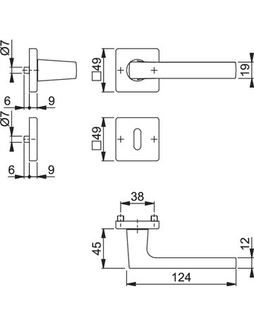 Bild HOPPE Drückergarnitur Dallas M1643/843KV/843KVS, Rosette, Buntbart gelocht, Vierkant 8mm, DIN Links-Rechts, TS 37 - 42mm, Befestigungstechnik mit Stütznocken, silber, verchromt-Resista-1