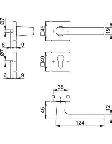 Bild HOPPE Drückergarnitur Dallas M1643/843KV/843KVS, Rosette, Profilzylinder gelocht, Vierkant 8mm, DIN Links-Rechts, TS 37 - 42mm, Befestigungstechnik mit Stütznocken, silber, verchromt-Resista-1