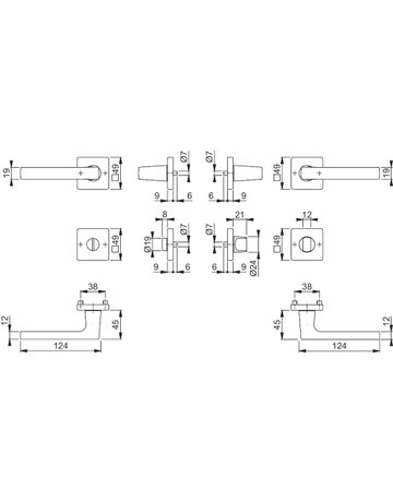 Bild HOPPE Drückergarnitur Dallas M1643/843KV/843KVS, Rosette, WC Schlitzkopf, Vierkant 8mm, Riegel-Vierkant 8mm, DIN Links-Rechts, TS 37 - 42mm, Befestigungstechnik mit Stütznocken, silber, satiniert verchromt-Resista-1