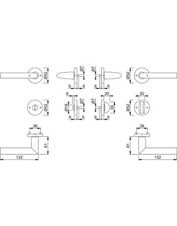 Bild HOPPE Drückergarnitur Stockholm 1140/42KV/42KVS, Rosette, WC Schlitzkopf, Vierkant 8mm, Riegel-Vierkant 8mm, DIN Links-Rechts, TS 37 - 42mm, Befestigungstechnik mit Stütznocken, grau, stahlfarbig, eloxiert-1