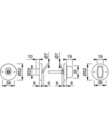 Bild HOPPE Schlüsselrosettenpaar E42KVS, außen/innen, rund, mit Stütznocken, WC Schauscheibe/Vierkant, 8mm, Türstärke min. 37mm, Türstärke maximal 42mm, edelstahl matt-1