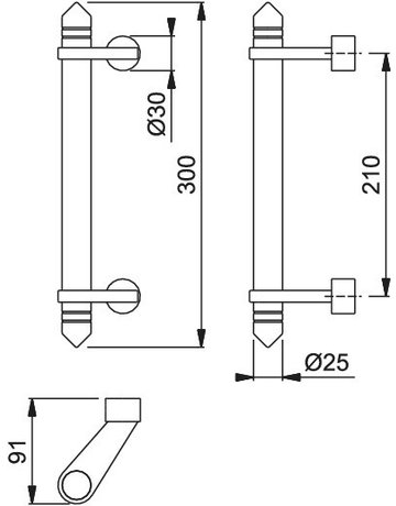 Bild HOPPE Stoßgriff E5019AD, BA 210mm, L 300mm, Durchmesser 25mm, verdeckt verschraubt, edelstahl matt-1