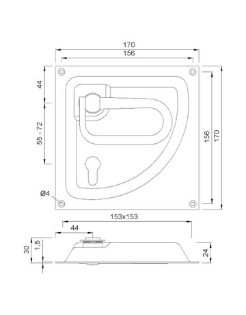 Bild Turnhallenbeschlag 5058 eckig,170x170,Lochteil,PZ,9mm,F2 eloxiert - KWS-1
