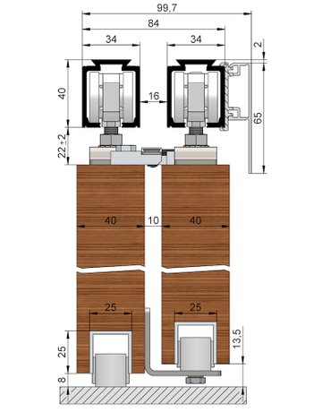 Bild OT-Teleskopschiebetürbeschlag Holz 2-flg. 140 Set - HELM-1