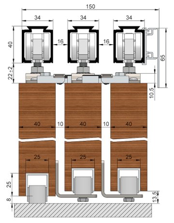 Bild OT-Teleskopschiebetürbeschlag Holz 3-flg. 140 Set - HELM-1