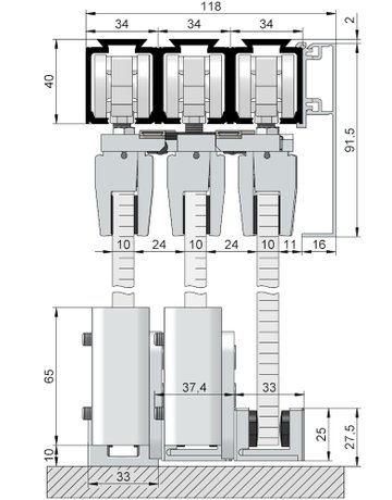 Bild OT-Teleskopschiebetürbeschlag Glas 3-flg.140,Set,silberfarbig eloxiert - HELM-1