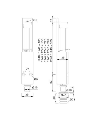 Bild OT-Türfeststeller, mit Tretbolzen, Hub 120mm, 1246, silberfarbig eloxiert - KWS-1