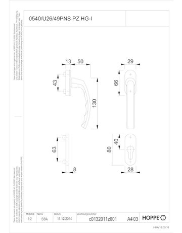 Bild Fenstertür- Halbgarnitur, Profilzylinder gelocht, Liège 0540/U26/49PNS, Nockendurchmesser 10, Aluminium naturfarbig - HOPPE-1