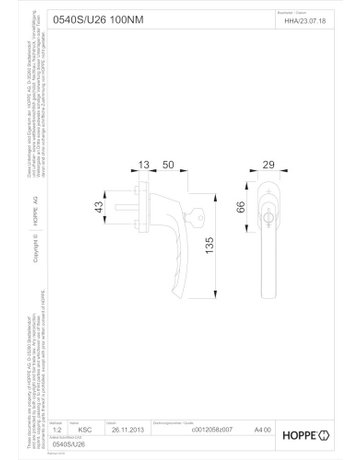 Bild Drehkipp-Fenstergriff, abschließbar, Liège 0540S/U26 100NM, DIN Links-Rechts, 7/43mm, naturfarbig - HOPPE-1