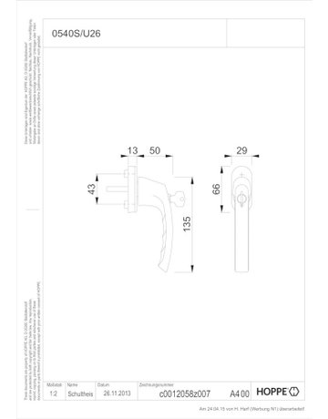 Bild Drehkipp-Fenstergriff, abschließbar, Liège 0540S/U26, DIN Links-Rechts, 7/32mm, dunkelbraun seidenglänzend beschichtet - HOPPE-1