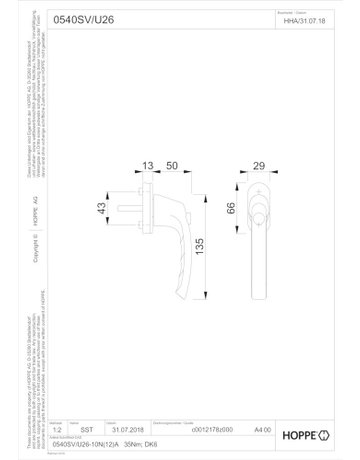 Bild Drehkipp-Fenstergriff, abschließbar, Liège 0540SV/U26, DIN Links-Rechts, 7/43mm, stahlfarbig - HOPPE-1