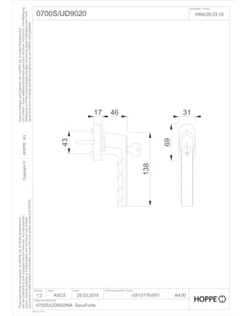 Bild Fenstergriff 0700 S F9016 UD9020 100NM 32-42 mm - HOPPE-1