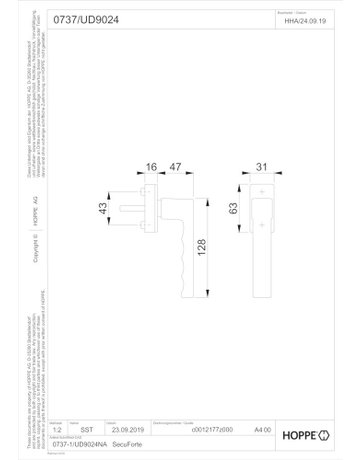 Bild Drehkipp-Fenstergriff, Toulon 0737/UD9024, mit eckiger Rosette, Vierkant 7x 20-30, stahlfarbig eloxiert - HOPPE-1