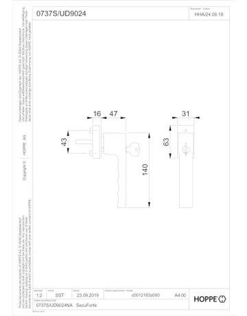 Bild Drehkipp-Fenstergriff, abschließbar, Toulon 0737S/UD9024, DIN Links-Rechts, 7/20-30mm, verkehrsweiß - HOPPE-1