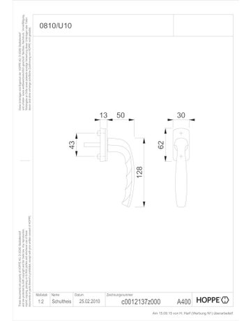 Bild Drehkipp-Fenstergriff, New York 0810/U10, mit kantig abgerundeter Rosette, Vierkant 7x 43, stahlfarbig eloxiert - HOPPE-2