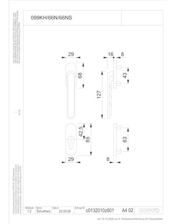Bild Fenstertür- Halbgarnitur, Profilzylinder gelocht, Luxembourg 099KH/66N/66NS, Nockendurchmesser 10, Aluminium naturfarbig - HOPPE-1