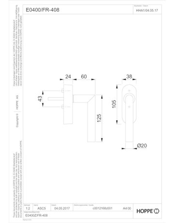 Bild Drehkipp- Fenstergriff, mit Funk-Konsole, Amsterdam E0400/FR-408, Vierkant 7, Stift vorstehend 32-42, edelstahl matt - HOPPE-1