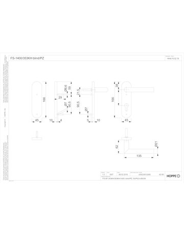 Bild HOPPE Standflügelgarnitur Amsterdam FS-1400/353KH, Kurzschild, oval, Blind/Profilzylinder gelocht, Entfernung 72mm, Vierkant 9mm, Türstärke 40 - 65mm, Befestigungstechnik mit Stütznocken, silber, naturfarben, eloxiert-1