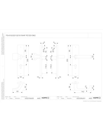 Bild HOPPE Sicherheits-Wechselgarnitur Dallas FS-61G/2221/2210/1644F, Langschild eckig, 12mm, ES 1, ohne Zylinderabdeckung, Profilzylinder gelocht, Entfernung 92mm, Vierkant 9mm, Türstärke 67-72mm, naturfarben eloxiert-1