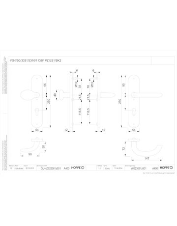 Bild HOPPE Sicherheits-Wechselgarnitur Marseille FS-76G/3331/3310/1138F, Langschild oval, 12mm, ES 1, ohne Zylinderabdeckung, Profilzylinder gelocht, Entfernung 92mm, Vierkant 9mm, Türstärke 67-72mm, naturfarben eloxiert-1