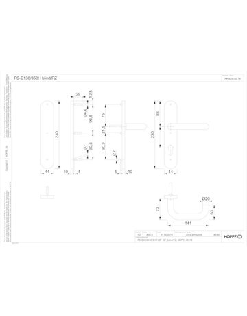 Bild HOPPE Standflügelgarnitur Paris FS-E138/353H, Langschild, oval, Blind/Profilzylinder gelocht, Entfernung 72mm, Vierkant 9mm, Türstärke 40 - 65mm, Befestigungstechnik mit Stütznocken, grau, edelstahl matt-1