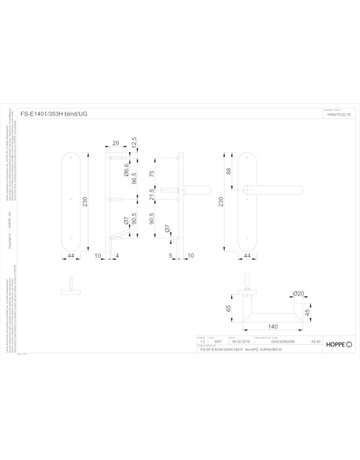 Bild HOPPE Standflügelgarnitur Rotterdam FS-E1401/353H, Langschild, oval, Blind/ungelocht, Vierkant 9mm, Türstärke 40 - 65mm, Befestigungstechnik mit Stütznocken, grau, edelstahl matt-1