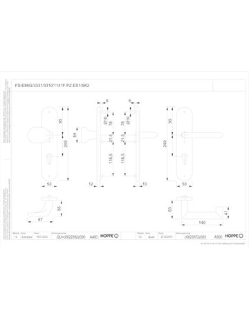 Bild HOPPE Sicherheits-Wechselgarnitur Stockholm FS-E86G/3331/3310/1141F, Langschild oval, 12mm, ES 1, ohne Zylinderabdeckung, Profilzylinder gelocht, Entfernung 92mm, Vierkant 9mm, Türstärke 67-72mm, edelstahl matt-1