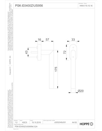 Bild Fenstergriff PSK-E0400Z/US956 Stand.,ov.,7/32-42,F69 - HOPPE-1