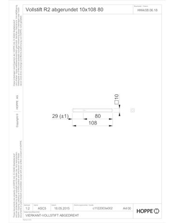 Bild Vierkantstift R2 10x108mm,Stahl verzinkt - HOPPE-1