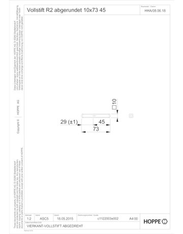 Bild Vierkantstift R2 10x73mm,Stahl verzinkt - HOPPE-1
