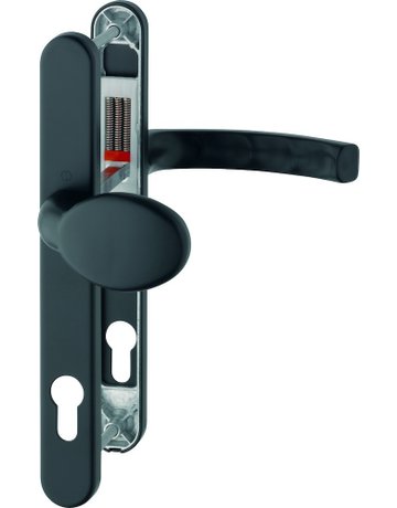Bild HOPPE Wechselgarnitur Liège 76G/3347N/1540, Langschild, oval, Profilzylinder gelocht, Entfernung 92mm, Vierkant 8mm, Türstärke 72 - 82mm, Befestigungstechnik mit Stütznocken, schwarz, schwarz matt-0
