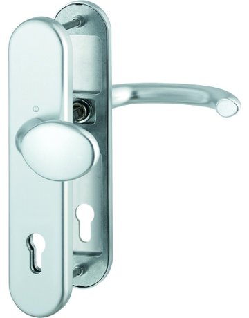 Bild HOPPE Sicherheits-Wechselgarnitur Marseille FS-76G/3331/3310/1138F, Langschild oval, 12mm, ES 1, ohne Zylinderabdeckung, Profilzylinder gelocht, Entfernung 92mm, Vierkant 9mm, Türstärke 67-72mm, naturfarben eloxiert-0