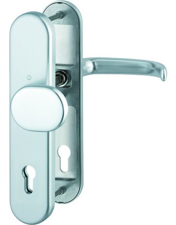 Bild HOPPE Sicherheits-Wechselgarnitur San Francisco FS-86G/3331/3310/1301F, Langschild oval, 12mm, ES 1, ohne Zylinderabdeckung, Profilzylinder gelocht, Entfernung 92mm, Vierkant 9mm, Türstärke 67-72mm, naturfarben eloxiert-0