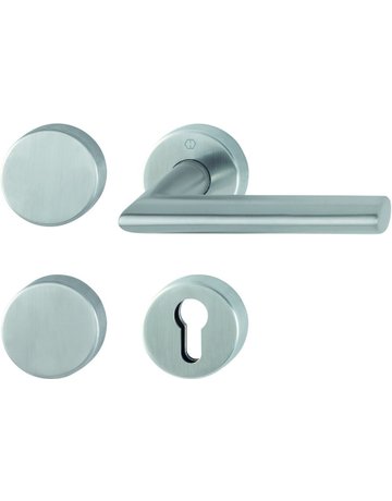Bild HOPPE Standflügelgarnitur Stockholm FS-E1140/42H/42HS, Rosette, Blind/Profilzylinder gelocht, Vierkant 9mm, DIN Links-Rechts, TS 40 - 65mm, Befestigungstechnik mit Stütznocken, grau, edelstahl matt-0