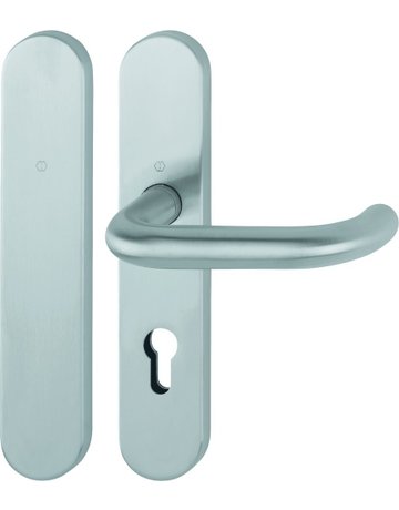 Bild HOPPE Standflügelgarnitur Paris FS-E138/353H, Langschild, oval, Blind/Profilzylinder gelocht, Entfernung 72mm, Vierkant 9mm, Türstärke 40 - 65mm, Befestigungstechnik mit Stütznocken, grau, edelstahl matt-0