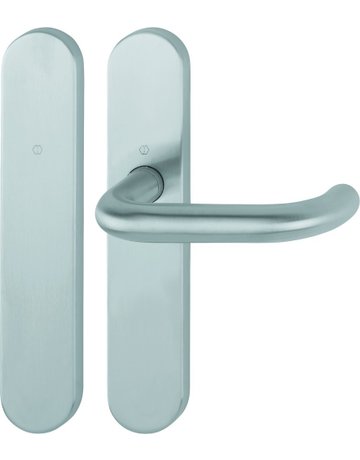 Bild HOPPE Standflügelgarnitur Paris FS-E138/353H, Langschild, oval, Blind/ungelocht, Vierkant 9mm, Türstärke 40 - 65mm, Befestigungstechnik mit Stütznocken, grau, edelstahl matt-0
