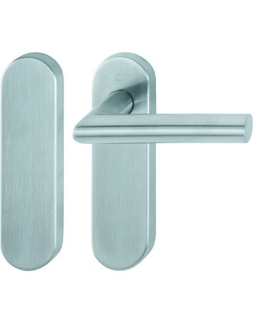 Bild HOPPE Standflügelgarnitur Amsterdam FS-E1400/353KH, Kurzschild, oval, Blind/ungelocht, Vierkant 9mm, Türstärke 40 - 65mm, Befestigungstechnik mit Stütznocken, grau, edelstahl matt-0
