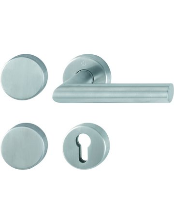 Bild HOPPE Standflügelgarnitur Amsterdam FS-E1400/42H/42HS, Rosette, Blind/Profilzylinder gelocht, Vierkant 9mm, DIN Links-Rechts, TS 40 - 65mm, Befestigungstechnik mit Stütznocken, grau, edelstahl matt-0