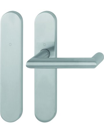 Bild HOPPE Standflügelgarnitur Rotterdam FS-E1401/353H, Langschild, oval, Blind/ungelocht, Vierkant 9mm, Türstärke 40 - 65mm, Befestigungstechnik mit Stütznocken, grau, edelstahl matt-0