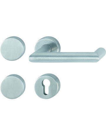 Bild HOPPE Standflügelgarnitur Rotterdam FS-E1401/42H/42HS, Rosette, Blind/Profilzylinder gelocht, Vierkant 9mm, DIN Links-Rechts, TS 40 - 65mm, Befestigungstechnik mit Stütznocken, grau, edelstahl matt-0