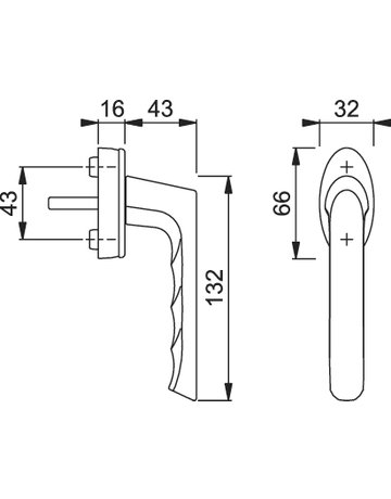 Bild Drehkipp-Fenstergriff, Brest 0739/US954, mit spitzförmiger Rosette, Vierkant 7x 32-42, stahlfarbig eloxiert - HOPPE-1