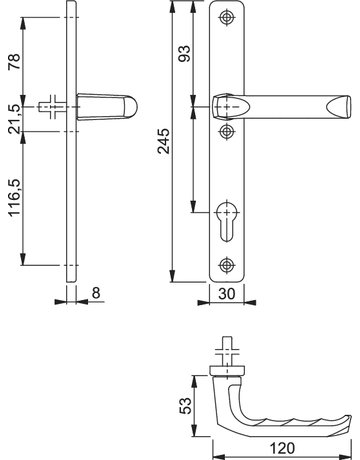 Bild HOPPE Halbgarnitur London 113/2246SN, Langschild, eckig, Profilzylinder gelocht, Entfernung 92mm, Vierkant 8mm, Befestigungstechnik ohne Stütznocken, weiß, verkehrsweiß, beschichtet-1