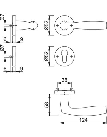 Bild HOPPE Drückergarnitur Vitória 1515/42KV/42KVS, Rosette, Profilzylinder gelocht, Vierkant 8mm, DIN Links-Rechts, TS 37 - 42mm, Befestigungstechnik mit Stütznocken, silber, naturfarben, eloxiert-1