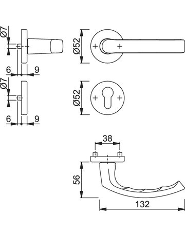 Bild HOPPE Drückergarnitur Luxembourg 199/42KV/42KVS, Rosette, Profilzylinder gelocht, Vierkant 8mm, DIN Links-Rechts, TS 37 - 42mm, Befestigungstechnik mit Stütznocken, grau, stahlfarbig, eloxiert-1