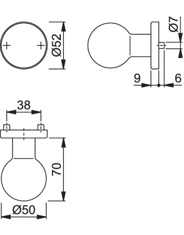 Bild HOPPE Halbgarnitur 50/42KV, ohne Schlüsselrosette, Vierkant 8mm, DIN Links-Rechts, TS 37 - 42mm, Befestigungstechnik mit Stütznocken, silber, naturfarben, eloxiert-1